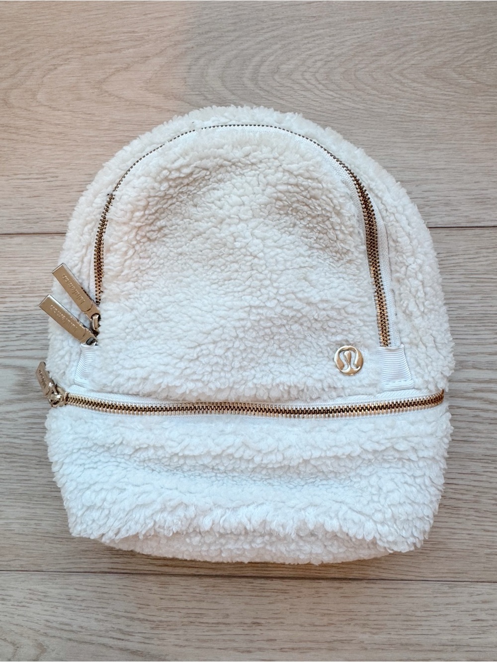 Lululemon City Adventurer Mini Backpack White Opal Sherpa Fleece Gold